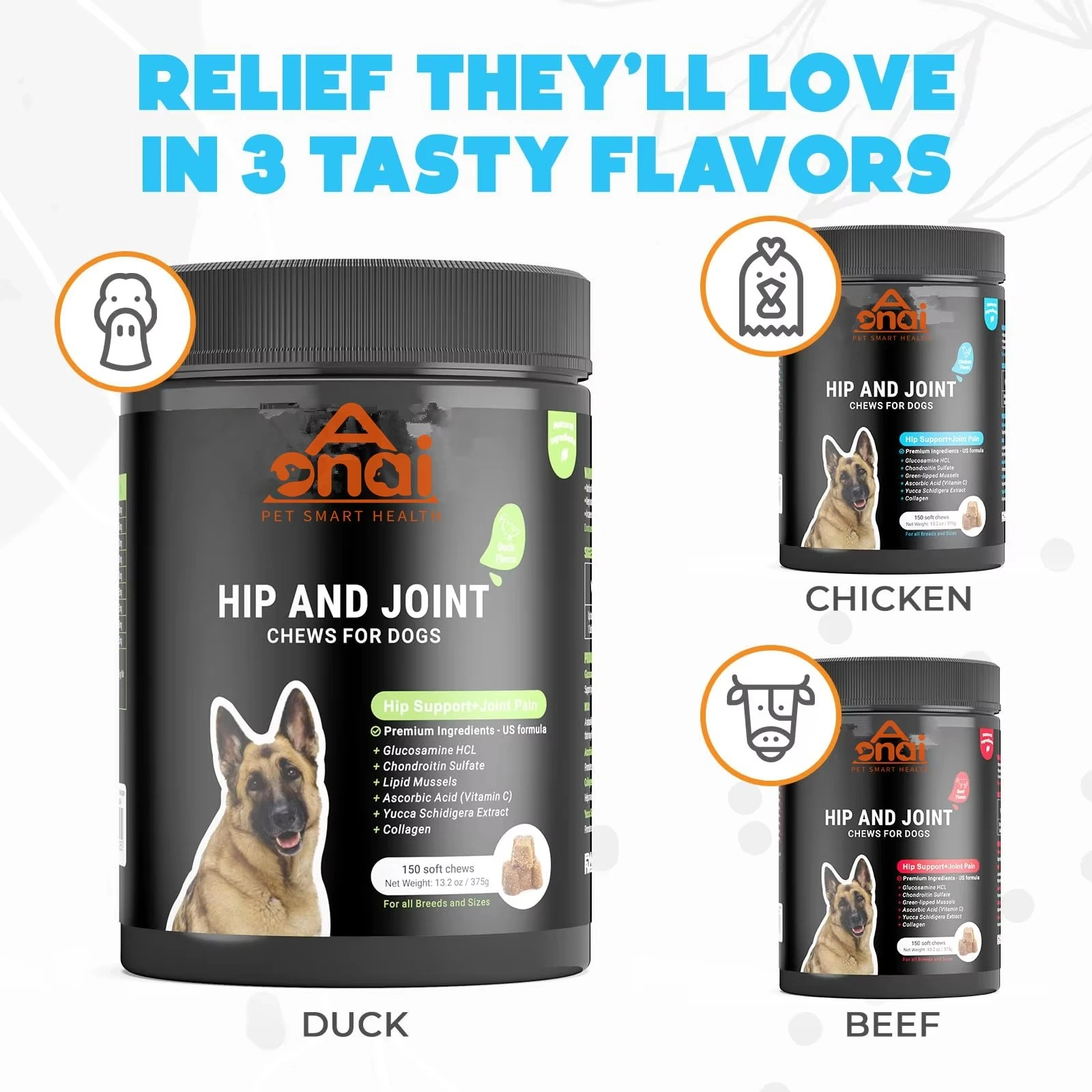 Soft Chews Hip Joint Supplement for Dogs | Glucosamine Pain Relief Treats | Advanced Chondroitin Supplements for Cats and Dogs