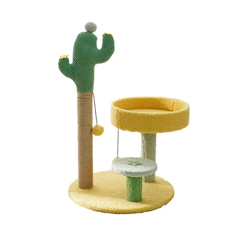 Cactus Cat Tree with Plush Balls, Kitten Indoor Durable Sisal Scratching Post, Cat Toy, Cat Tower Bed