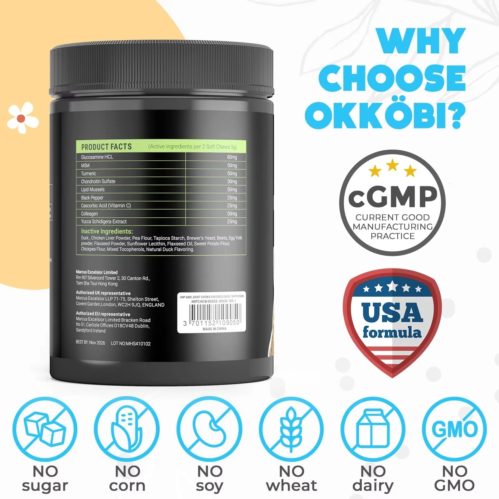 Soft Chews Hip Joint Supplement for Dogs | Glucosamine Pain Relief Treats | Advanced Chondroitin Supplements for Cats and Dogs