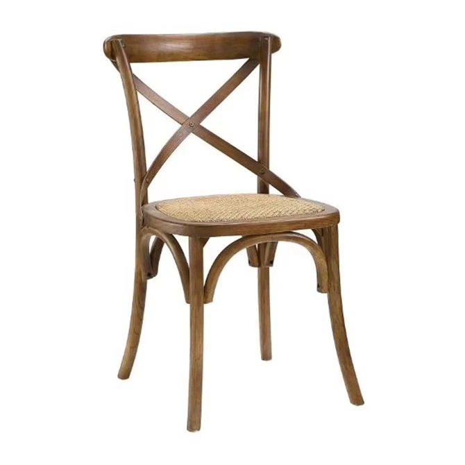 High-Quality Pecan-Color Wood Crossback Chair Rental for Weddings, Restaurants, and Event Venues