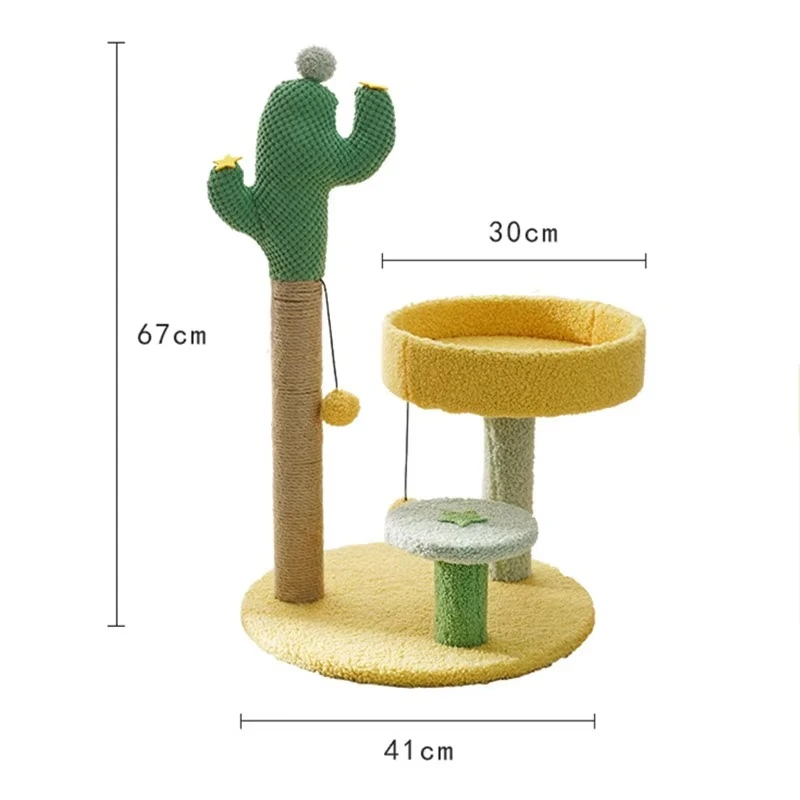 Cactus Cat Tree with Plush Balls, Kitten Indoor Durable Sisal Scratching Post, Cat Toy, Cat Tower Bed