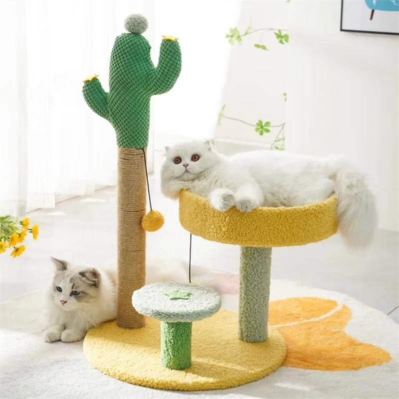 Cactus Cat Tree with Plush Balls, Kitten Indoor Durable Sisal Scratching Post, Cat Toy, Cat Tower Bed