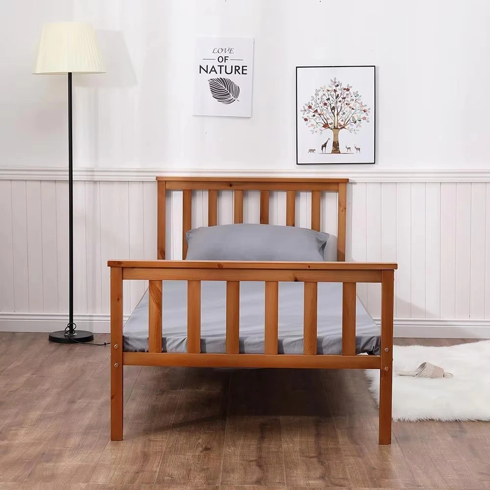Modern-Style Single Bedroom Bed Frame Latest Design Solid Wooden Bedbase in Box Extendable