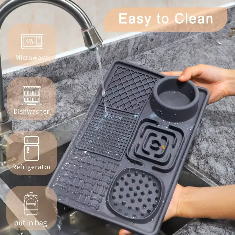 Silicone Pet Licking Mat – Cat & Dog Slow Food Bowl – Feeding Mat with Suction Cup and Foldable Design
