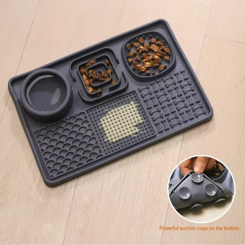 Silicone Pet Licking Mat – Cat & Dog Slow Food Bowl – Feeding Mat with Suction Cup and Foldable Design