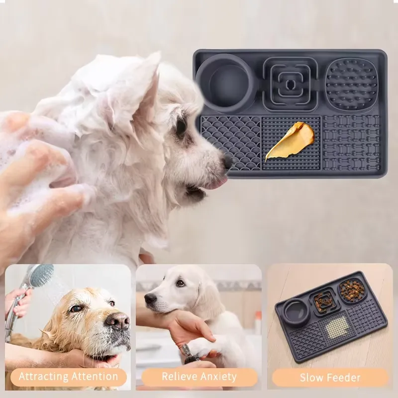 Silicone Pet Licking Mat – Cat & Dog Slow Food Bowl – Feeding Mat with Suction Cup and Foldable Design