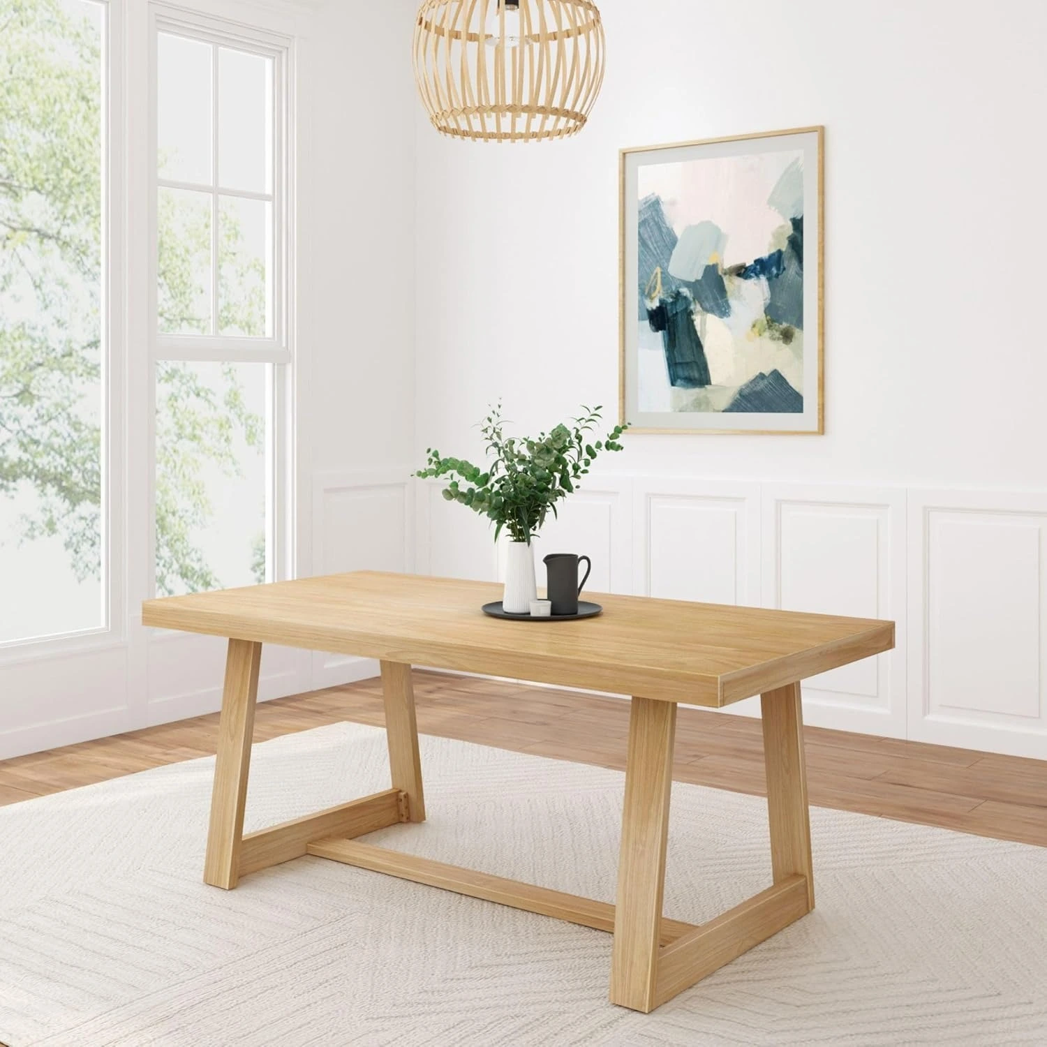 Plank+Beam 72 Inch Farmhouse Dining Table, Solid Wood Rustic Kitchen Table, Large Wooden Rectangular Dinner Table for Dining Room, Home Office, Living Room Furniture, Easy Assembly, Pecan Wirebrush
