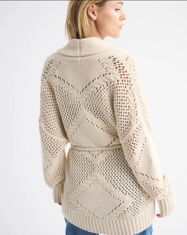 Knitted Textural Stitch Belted Cardigan
