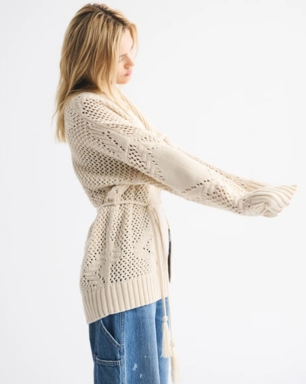 Knitted Textural Stitch Belted Cardigan