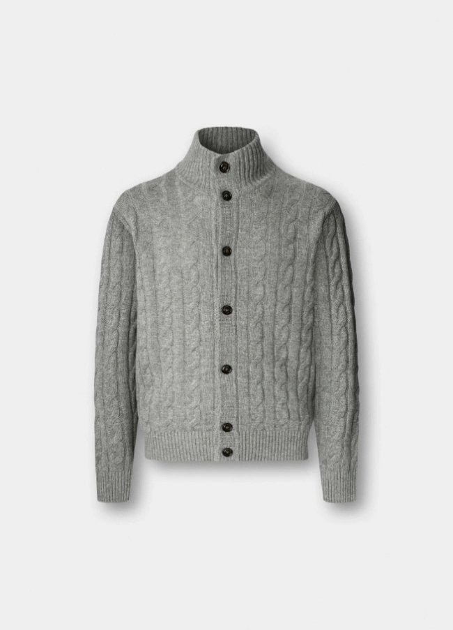 Wool Cashmere Cable Knit Cardigan Sweater
