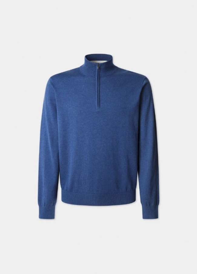 Men's Cotton Silk Half-Zip Knit Jumper Sweater
