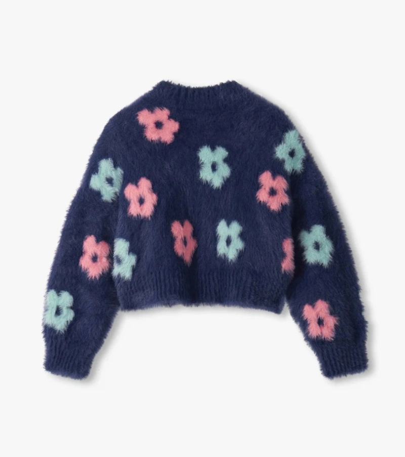 Girls' Big Flowers Open Fuzzy Christmas Kids Knit Cardigan Sweater