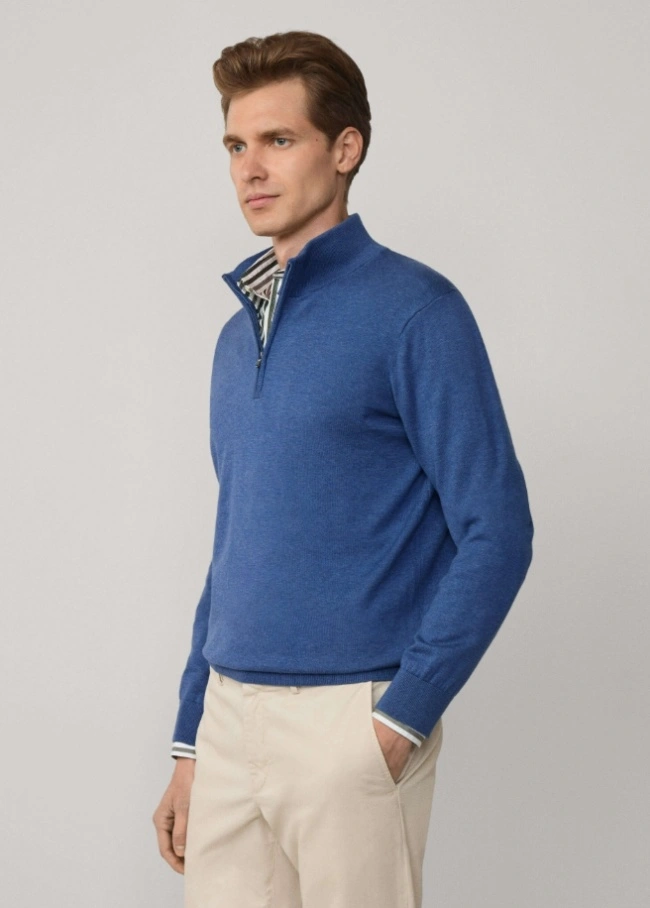 Men's Cotton Silk Half-Zip Knit Jumper Sweater