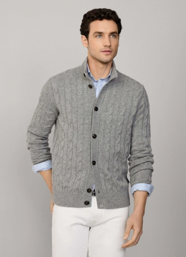 Wool Cashmere Cable Knit Cardigan Sweater