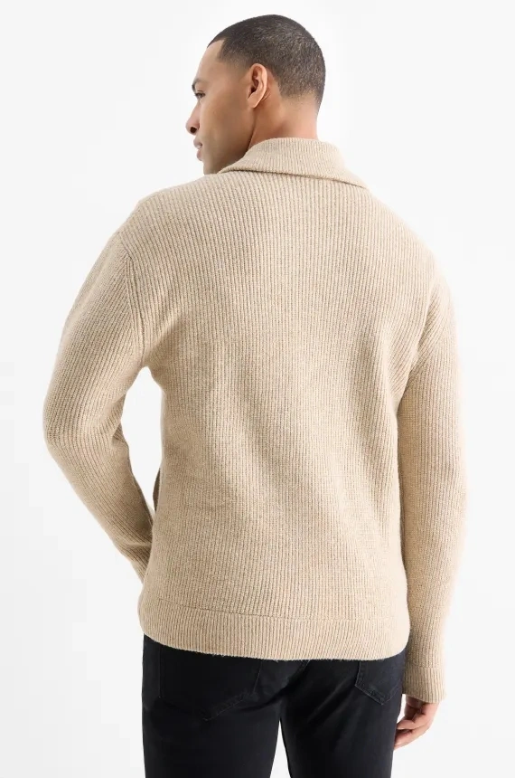 Men's Knit Cardigan Ribbed Sweater Knitwear