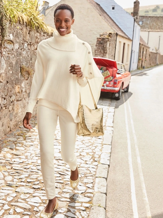 Women's Cowl Neck Poncho Wrap Knitted Shawl