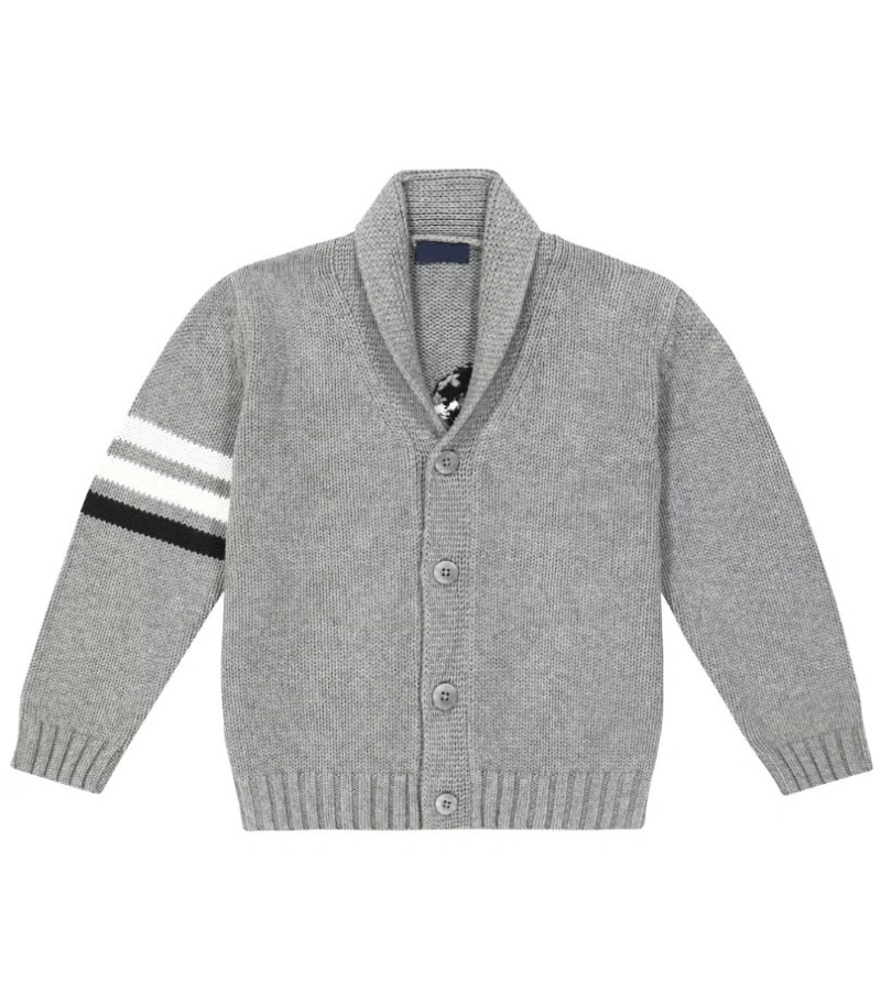 Children's patterned wool and cotton boy knit cardigan sweater