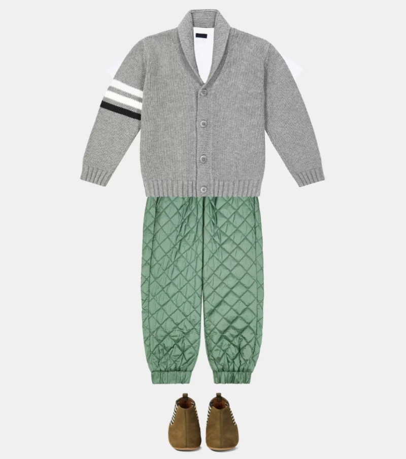 Children's patterned wool and cotton boy knit cardigan sweater