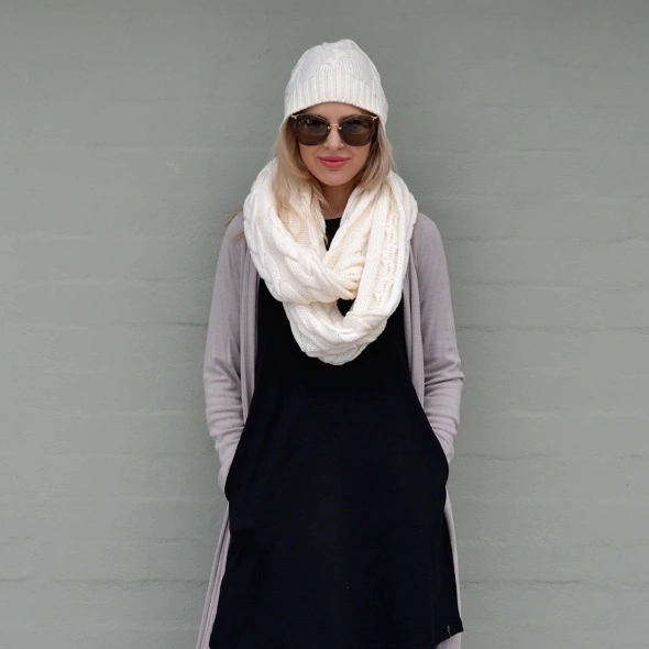 Merino Wool Cable Knit Beanie Hat and Scarf