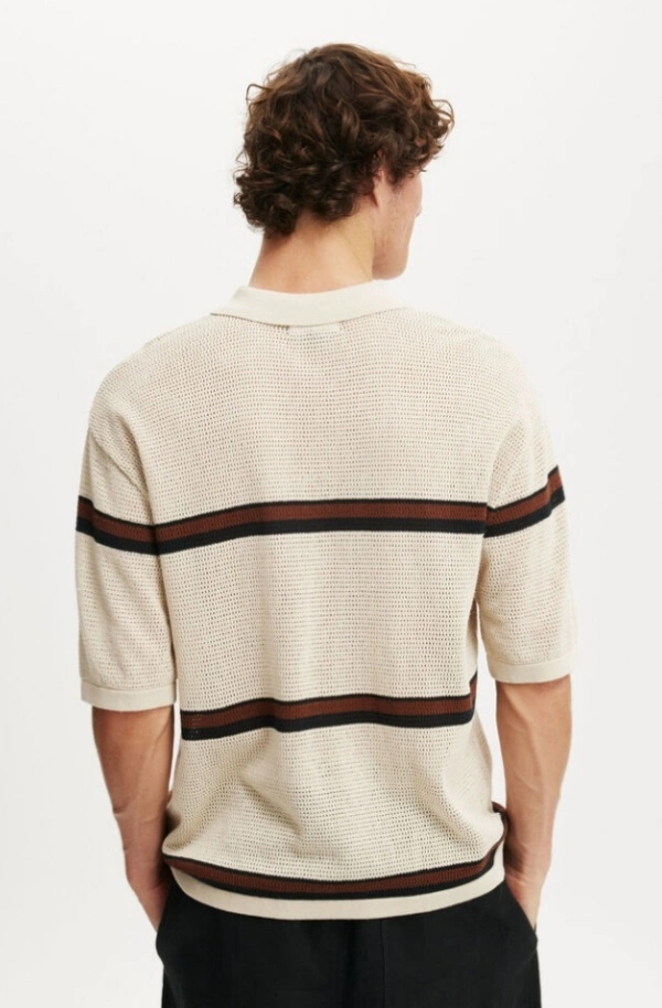 Men's Summer Short Sleeve Crochet Knit Polo Shirt