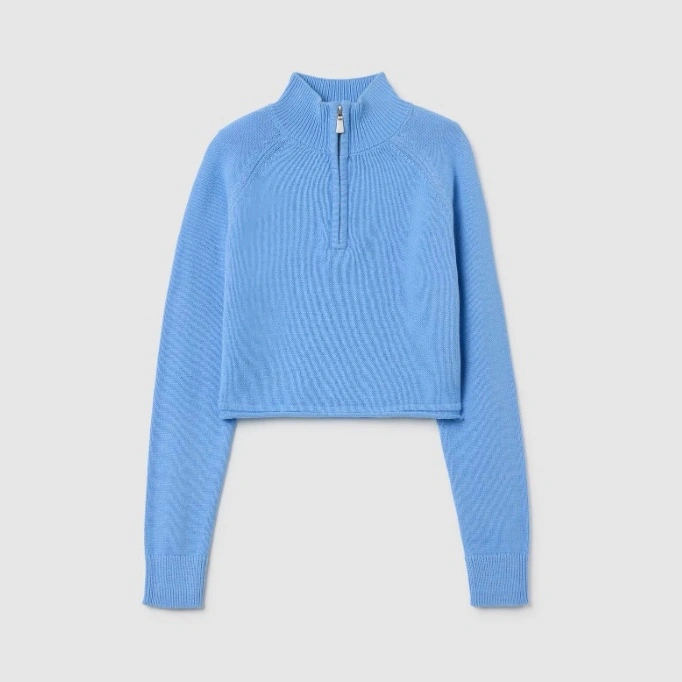 Teen girls cropped knit sweater with half zip neckline knitwear
