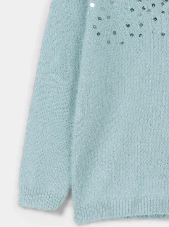 Girl's Sequined Crew Neck Glitter Knitted Sweater