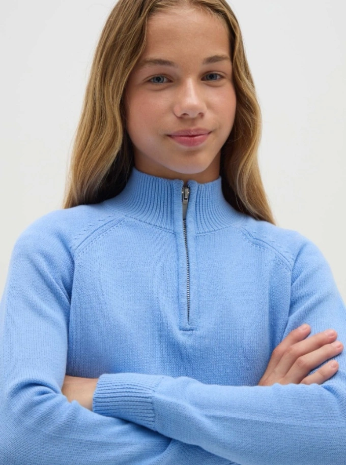 Teen girls cropped knit sweater with half zip neckline knitwear