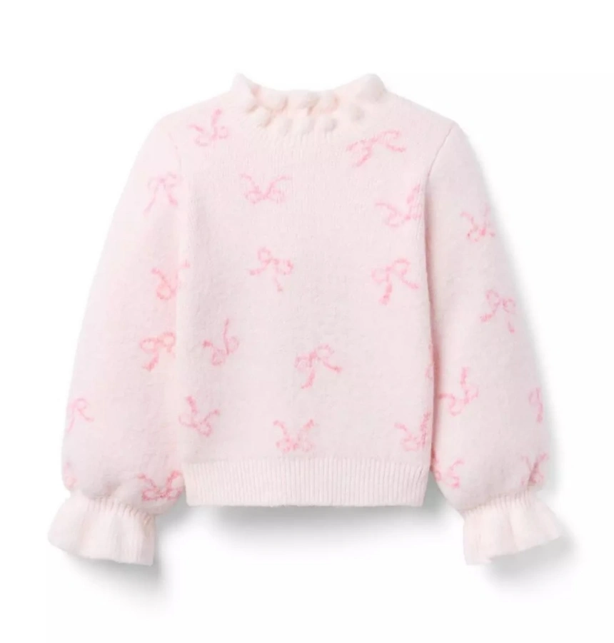 Girls' Bow Ruffle Collar Knit Sweater
