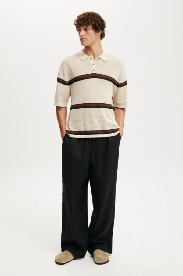 Men's Summer Short Sleeve Crochet Knit Polo Shirt