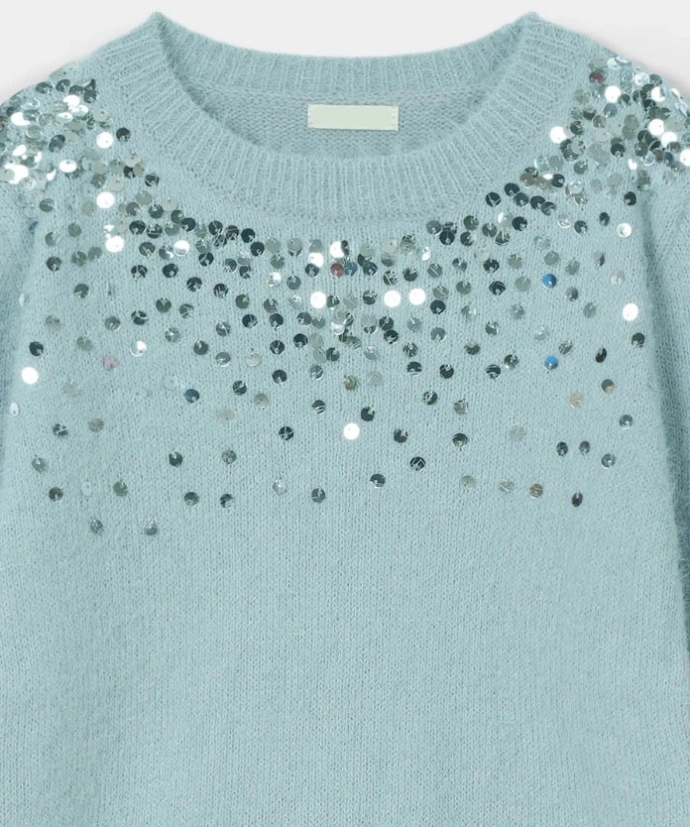 Girl's Sequined Crew Neck Glitter Knitted Sweater