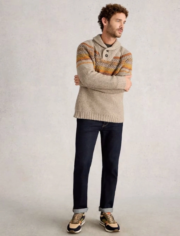 Men's Textured Shawl Neck Knitted Sweater Men's Knitwear
