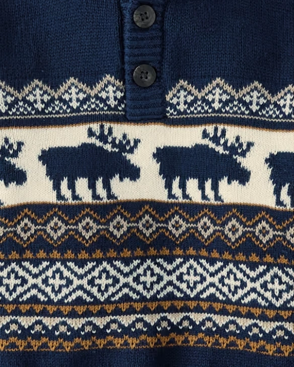 Boys Moose Fairisle Mock Neck Christmas Knit Sweater