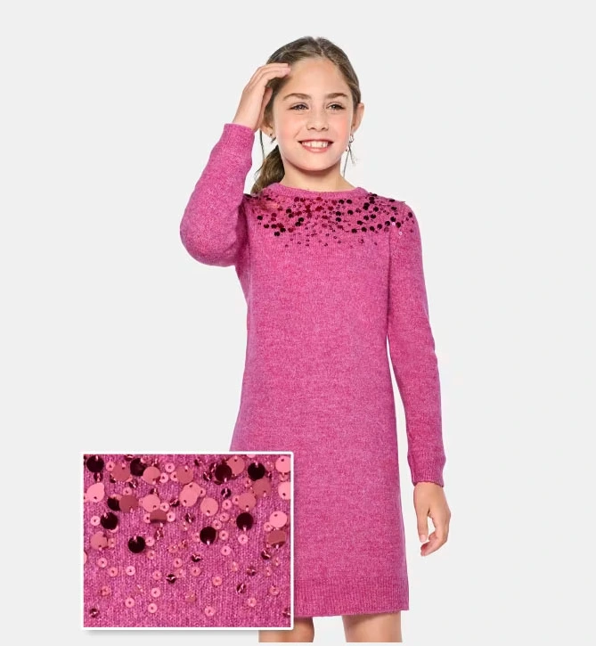 Girls' Sequin Midi Knit Sweater Dress