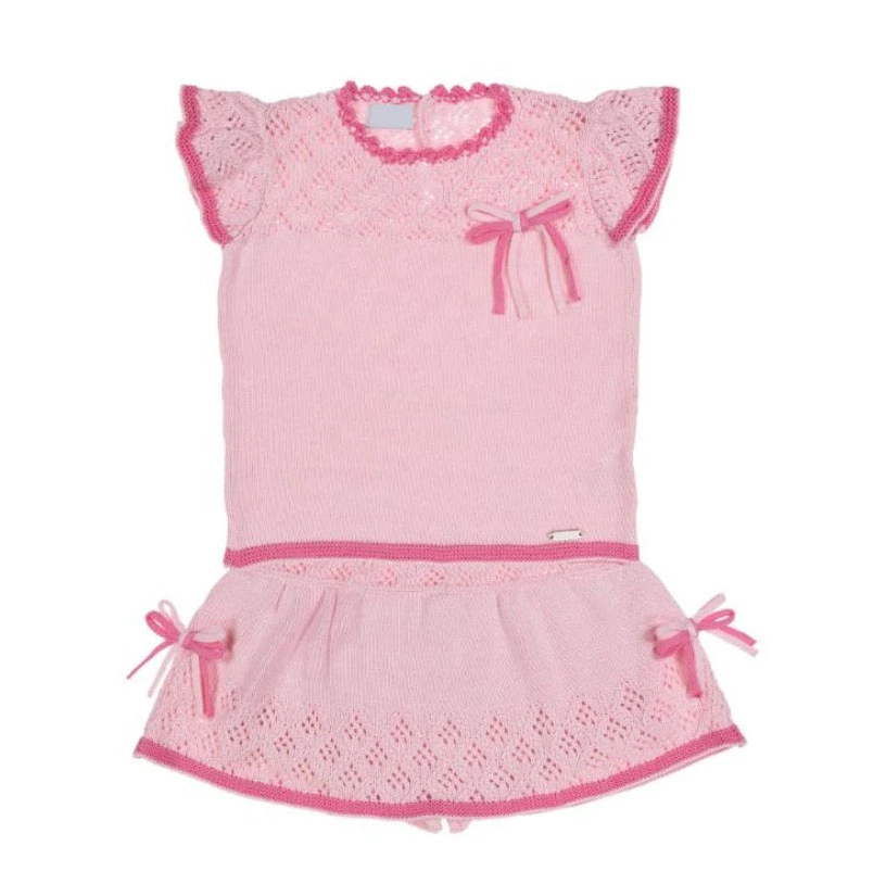 Girls' Summer Knit Openwork Jumper and Skirt Set