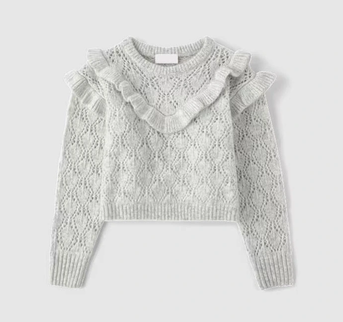 Girls' Ruffle Pointelle Knitted Sweater Crochet Children's Knitwear
