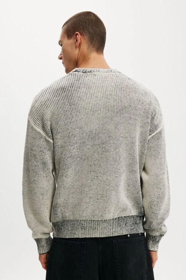 Men's Washed-Effect Printing Crew Knit Pullover Sweater