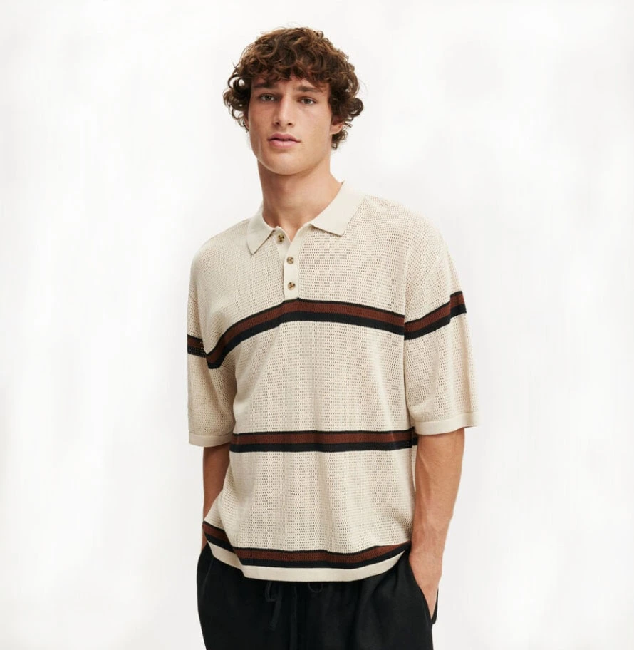 Men's Summer Short Sleeve Crochet Knit Polo Shirt