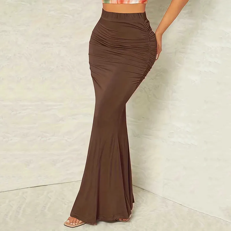 High-Waisted Ruched Mermaid Maxi Skirt.