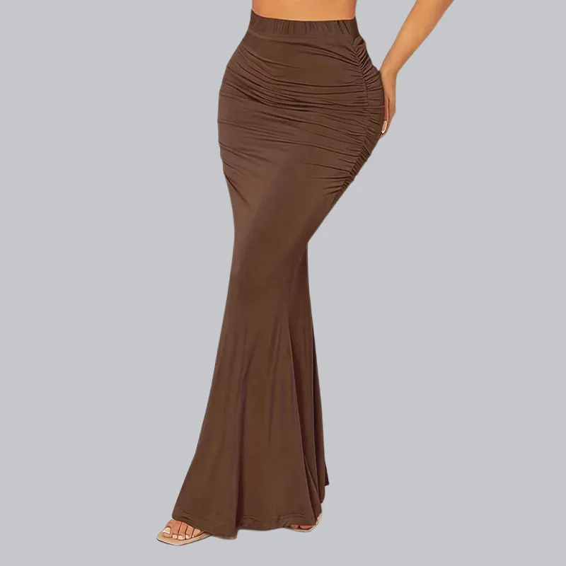 Jupe maxi sirène haute taille avec fronces.