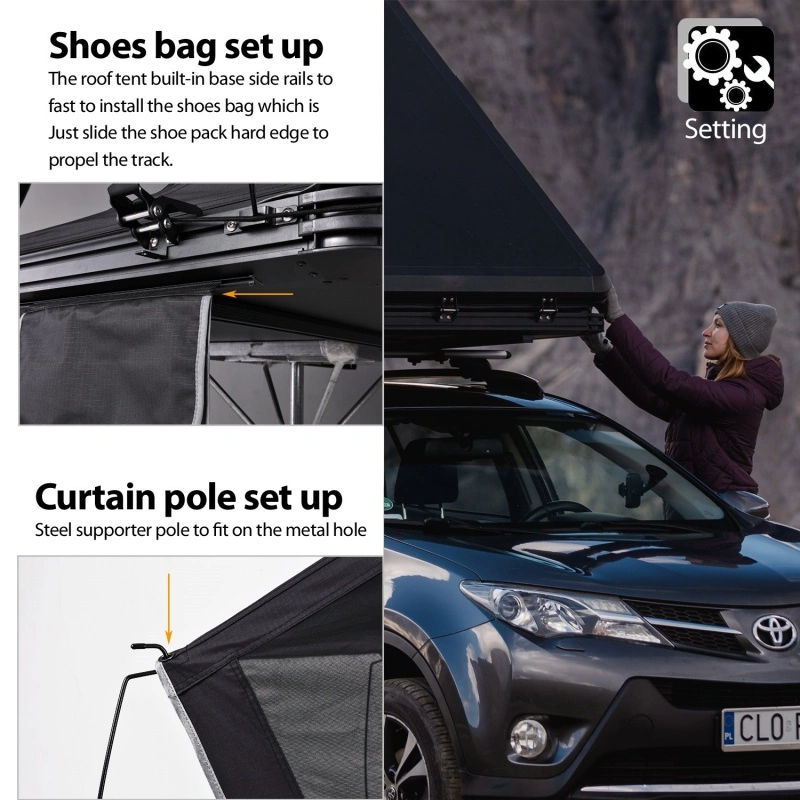 Aluminium Triangle Hard Shell Rooftop Tent with Extra Large Rainfly