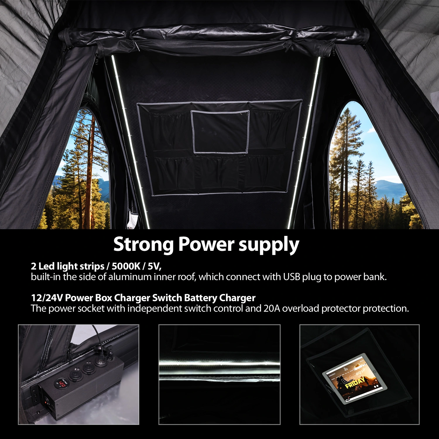 Aluminium Triangle Hard Shell Rooftop Tent with Extra Large Rainfly