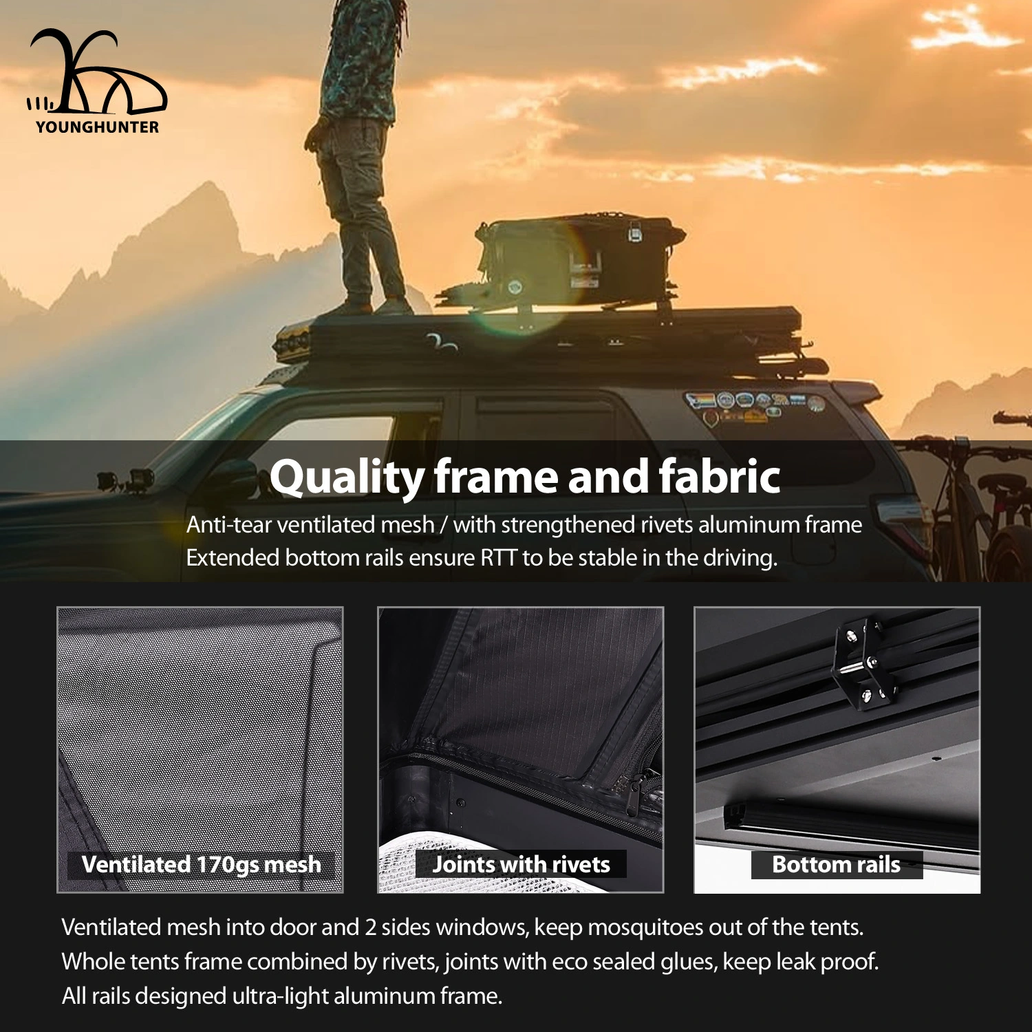 Aluminium Triangle Hard Shell Rooftop Tent with Extra Large Rainfly