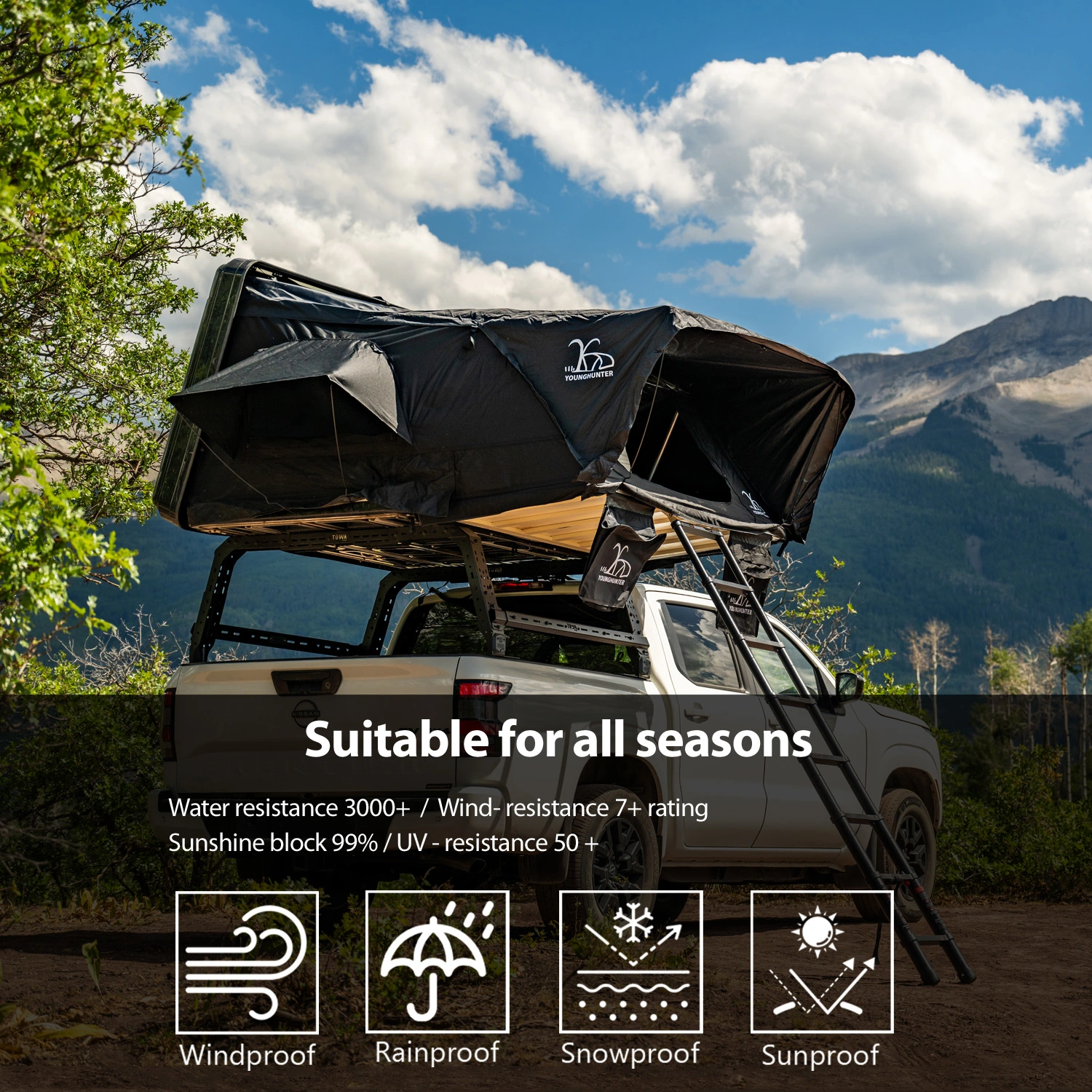 2-4 persons camping 4x4 overland SUV truck vehicle rollover ABS hard shell rooftop tent