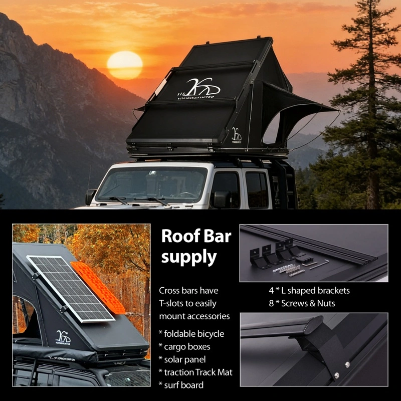 Camping SUV Triangle Aluminum Hard Shell Roof Top Tent with Rainfly
