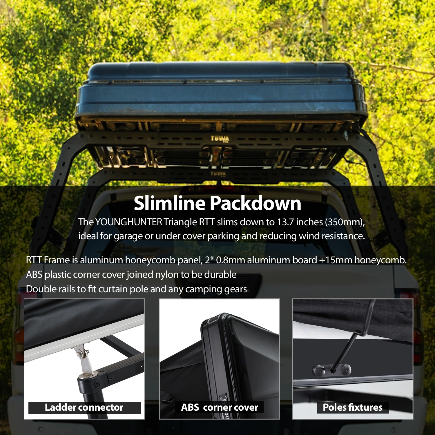 2-4 persons camping 4x4 overland SUV truck vehicle rollover ABS hard shell rooftop tent