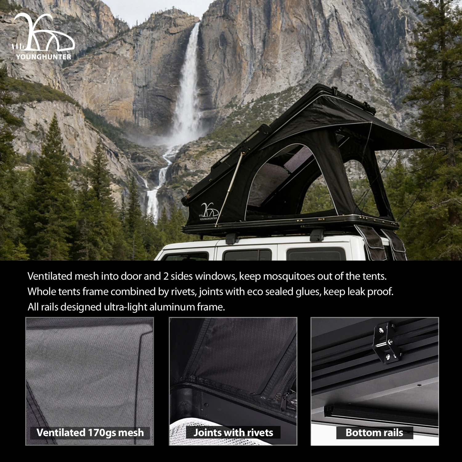 4x4 Aluminum X-Shaped Frame High-Ridge Camping Triangle Roof Top Tent