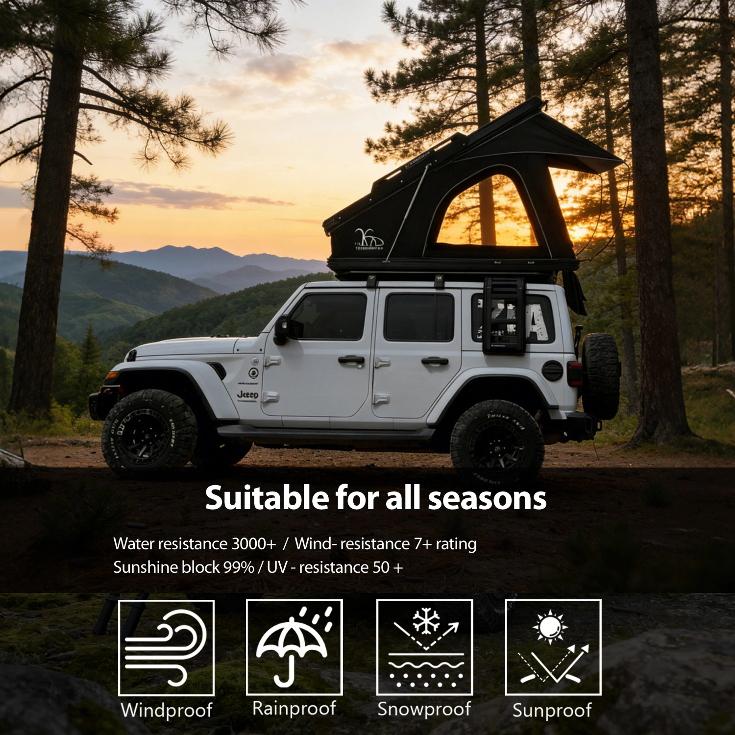 4x4 Aluminum X-Shaped Frame High-Ridge Camping Triangle Roof Top Tent