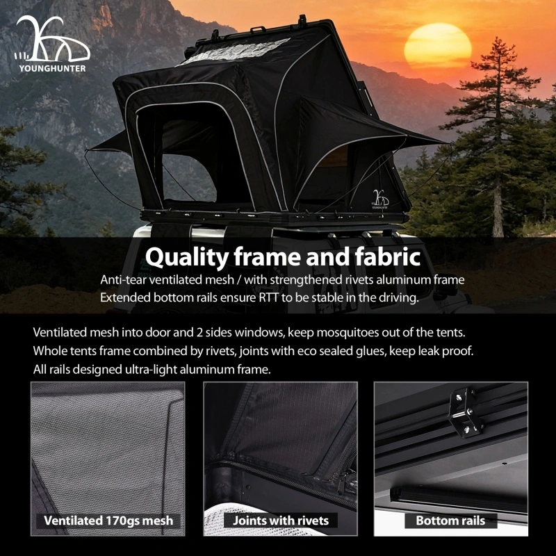 Camping SUV Triangle Aluminum Hard Shell Roof Top Tent with Rainfly