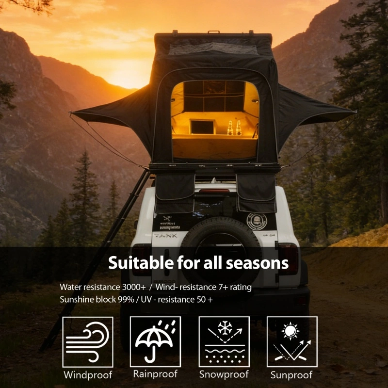 Camping SUV Triangle Aluminum Hard Shell Roof Top Tent with Rainfly