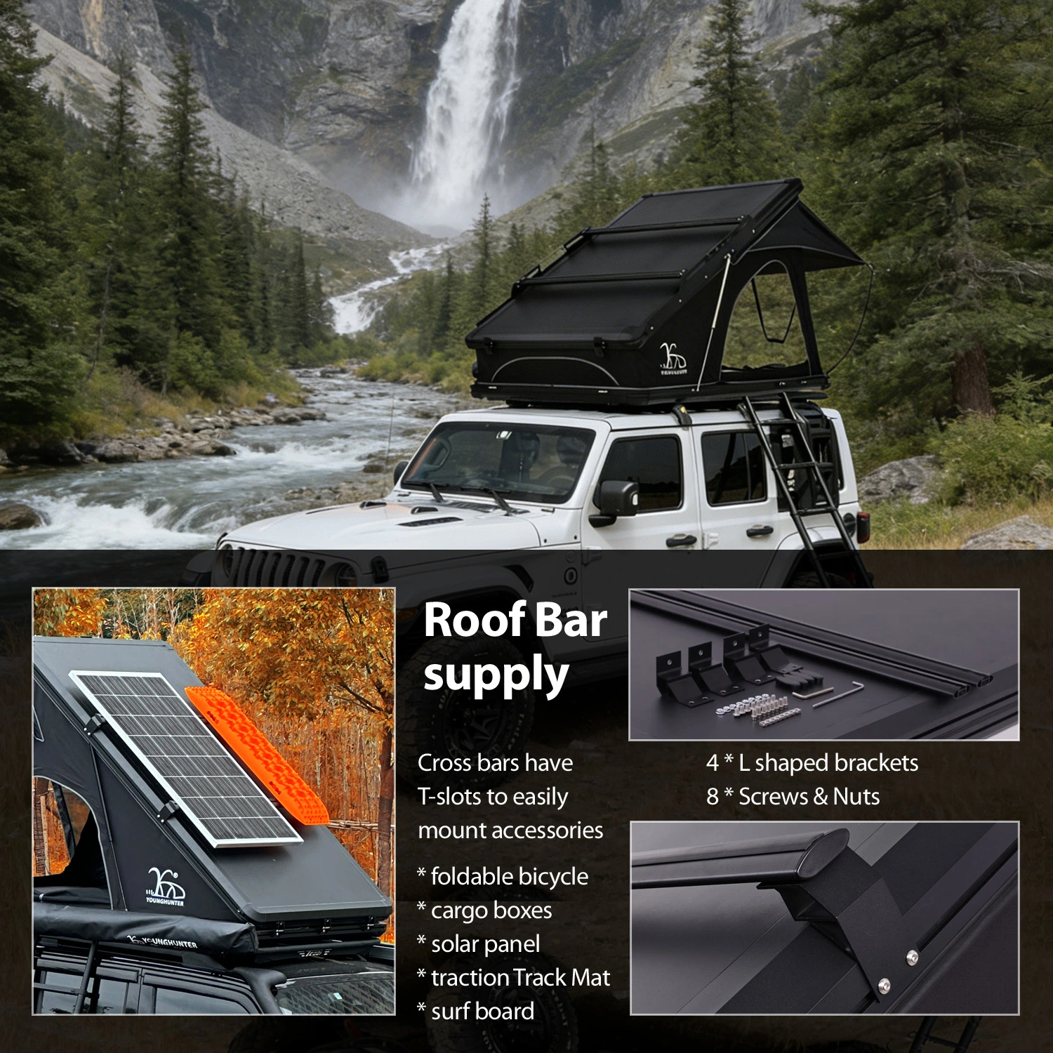 4x4 Aluminum X-Shaped Frame High-Ridge Camping Triangle Roof Top Tent